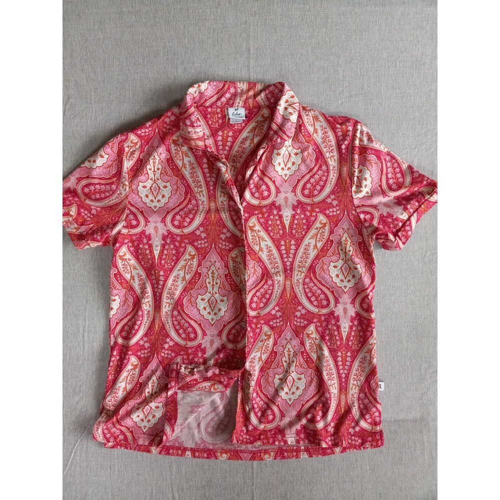 Echo Sleepwear‎ Women Large Stretch Buttons Paisley Western Boutique Top Blouse
